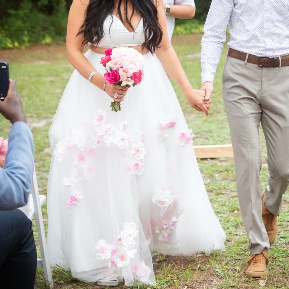 STUNNING custom 2 piece white & pink wedding gown